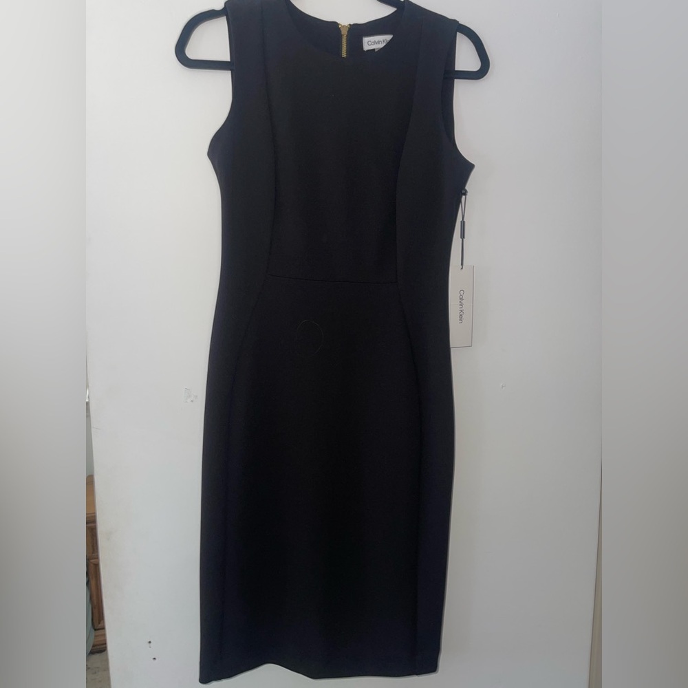 Calvin Klein Blue Sheath Midi Dress Sleeveless Scoop Neck